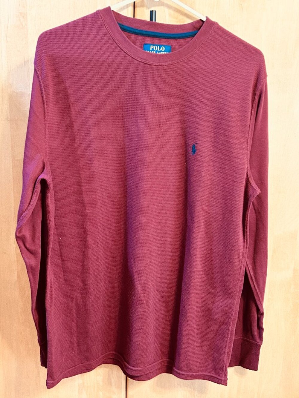 Polo Ralph Lauren Mens Large Maroon Waffle Knit Thermal Long Sleeve Shirt